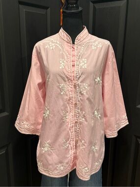 Vintage Caro Of Honolulu Embroidered Top Sz 14/L  Pink And White